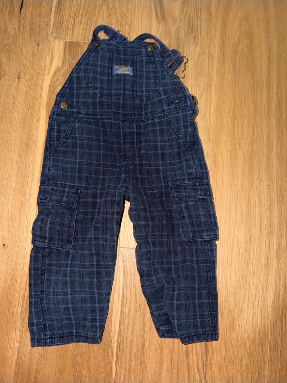 Carhartt / Oshkosh Navy Plaid Kids' Cargo Overalls